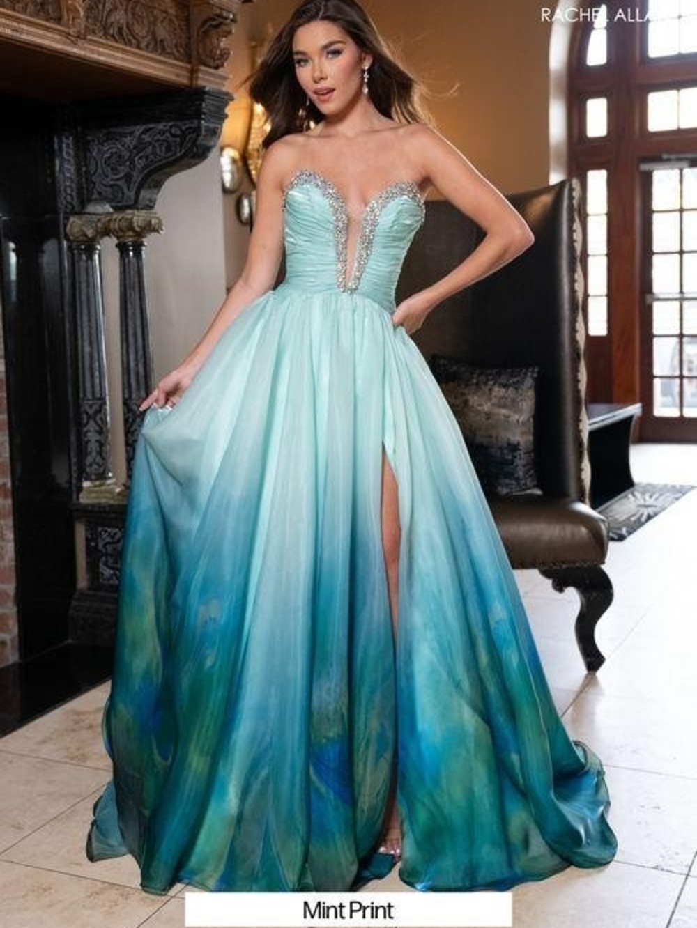 Rachel Allan Strapless Ombre Mint-to-Teal Ball Gown